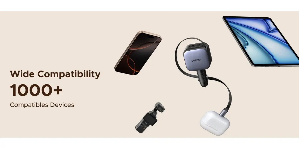 UGREEN 60W 2C1A Car Charger with Retractable Cable.webp
